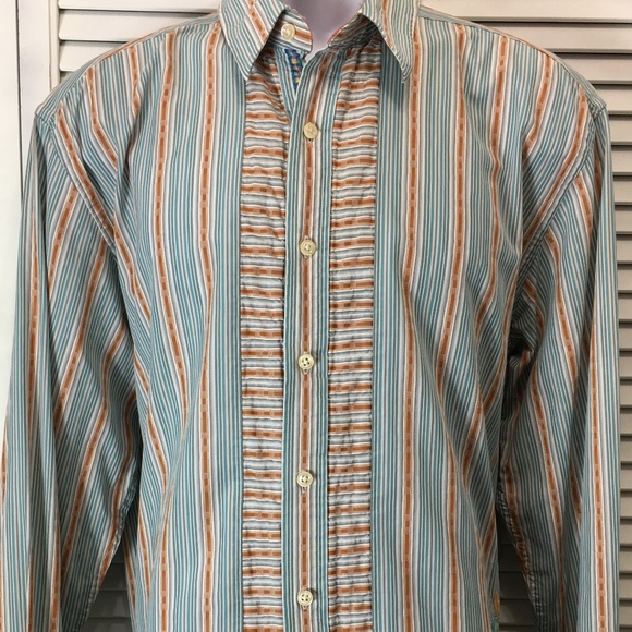 Robert Graham X Mens Button Down Luxury Shirt Size Large Flip Cuffs Salmon Color